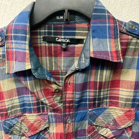 Carbon Men's Plaid Casual Slim Fit Button Shirt Long Sleeve - Picture 2 of 4